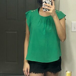 Green Cap Sleeve Blouse with Shoulder Stud Details